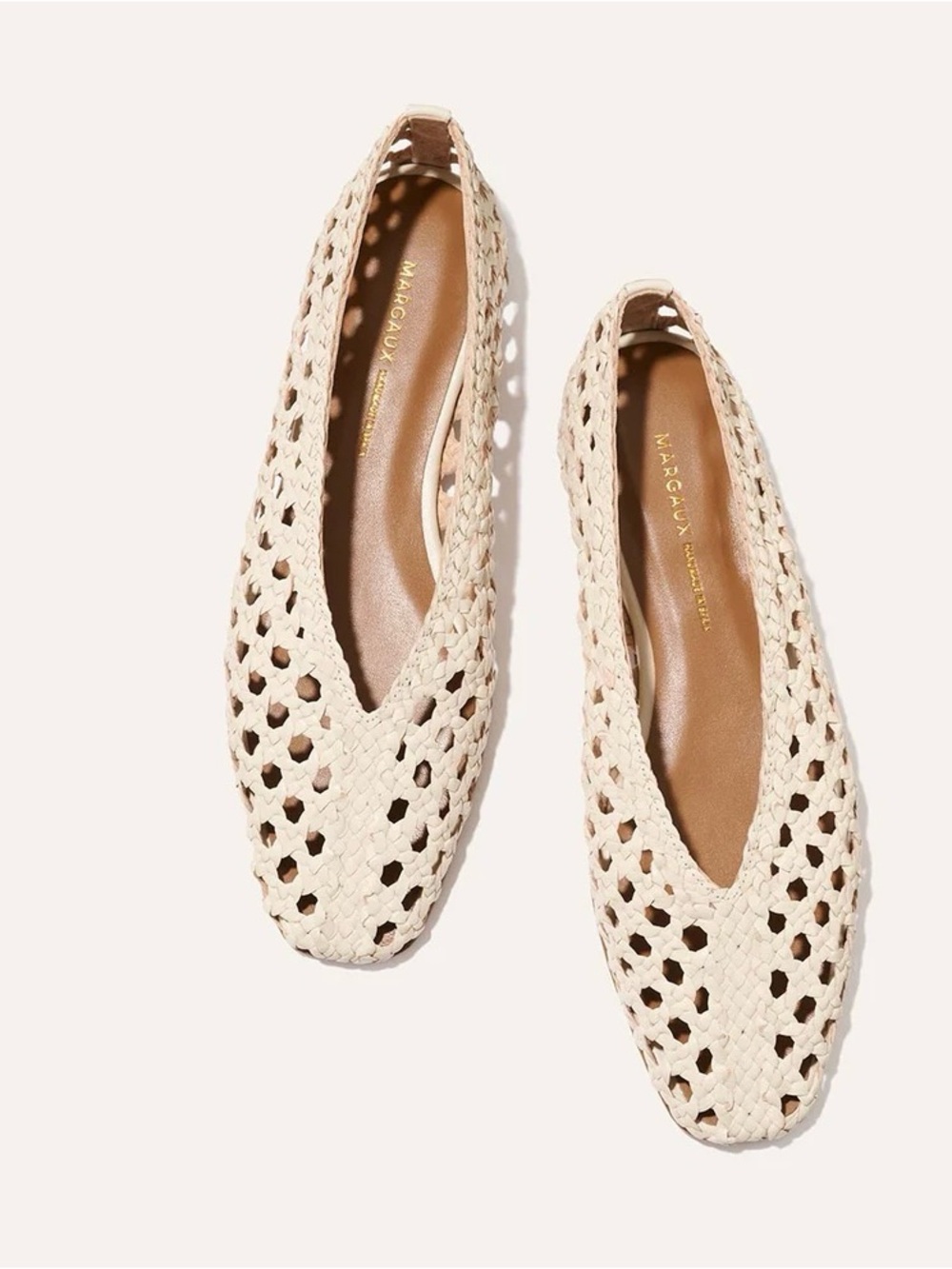 Margaux Paz Woven Leather Slip-On Flats in Ivory